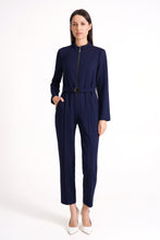 Load image into Gallery viewer, Navy high neck jumpsuit with sleeves