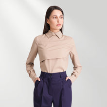 Load image into Gallery viewer, Beige cape blouse with long sleeves