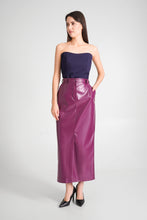 Load image into Gallery viewer, Purple faux leather maxi skirt