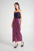 Load image into Gallery viewer, Purple faux leather maxi skirt