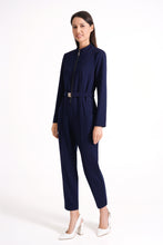 Load image into Gallery viewer, Navy high neck jumpsuit with sleeves