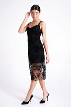 Load image into Gallery viewer, Black Velvet Bodycon Dress with Lace
