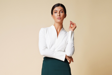 Load image into Gallery viewer, High neck long sleeve white blouse