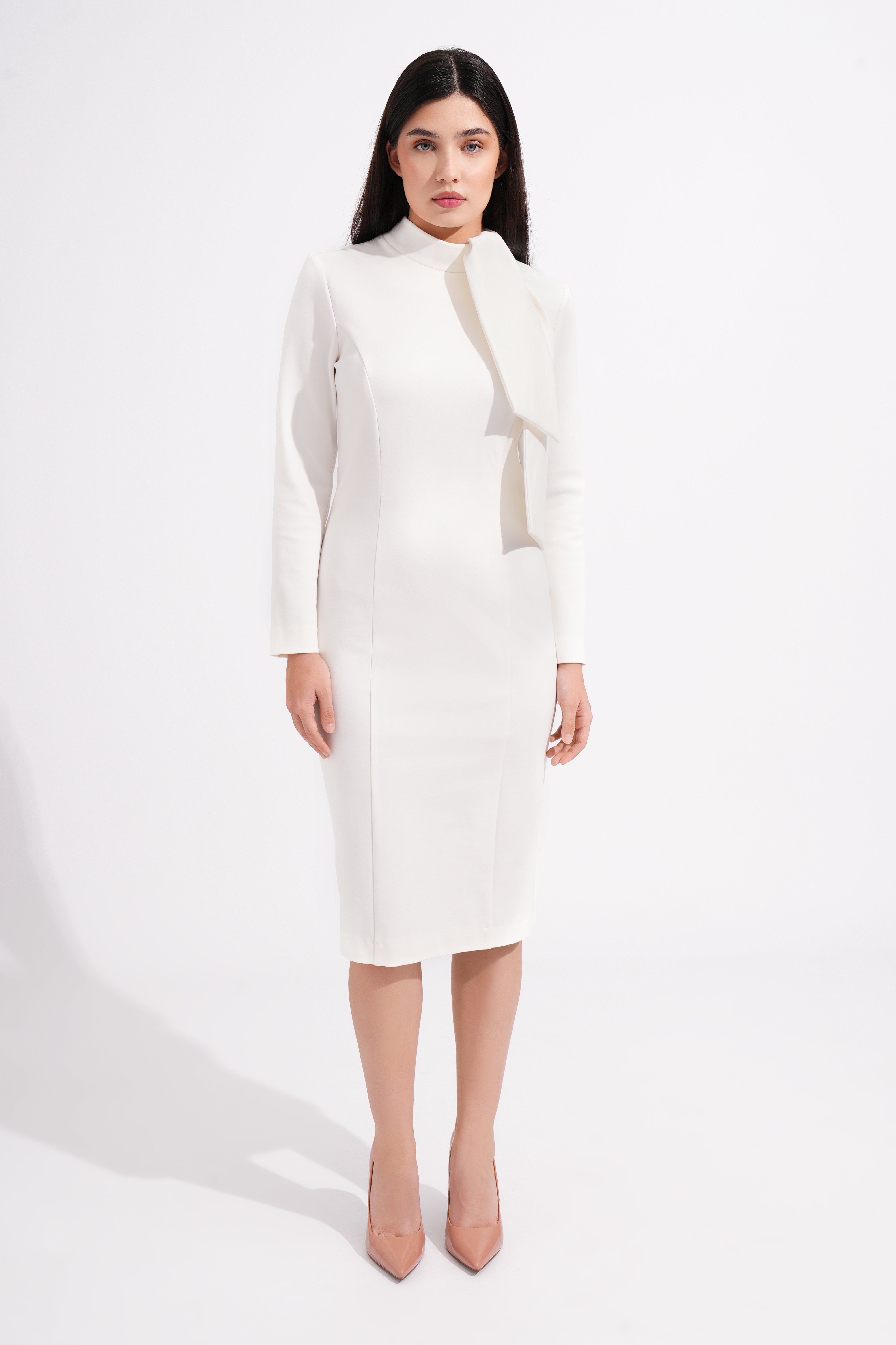 Elegant White Pencil Dress with Long Sleeves | TAVROVSKA Elegant White Pencil Dress with Long Sleeves | TAVROVSKA