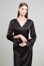 Load image into Gallery viewer, Midi black satin dress full sleeve