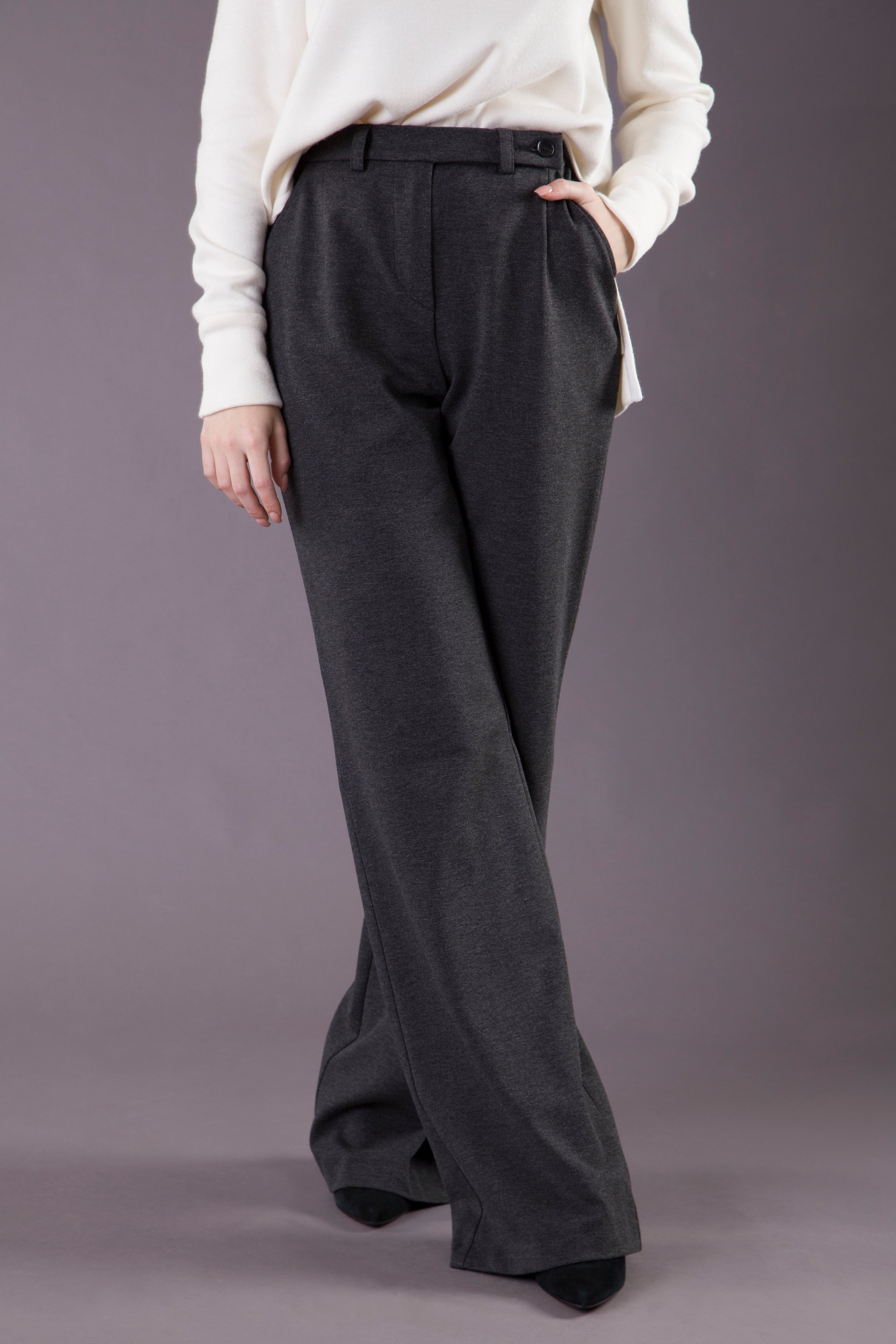 Luisa Cerano Linen Dark Grey Wide Leg Trousers 658402 3356 1701