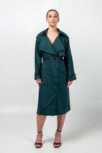 Load image into Gallery viewer, Dark green linen trench dress