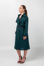 Load image into Gallery viewer, Dark green linen trench dress