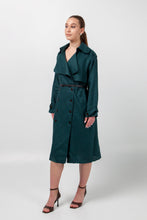 Load image into Gallery viewer, Dark green linen trench dress