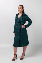 Load image into Gallery viewer, Dark green linen trench dress
