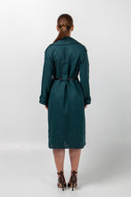 Load image into Gallery viewer, Dark green linen trench dress