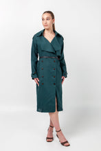 Load image into Gallery viewer, Dark green linen trench dress