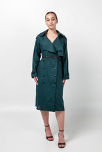 Load image into Gallery viewer, Dark green linen trench dress