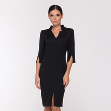 Load image into Gallery viewer, Black high neck midi pencil dress