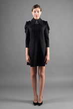Load image into Gallery viewer, Black mini dress with removable white tulle collar