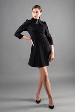 Load image into Gallery viewer, Black mini dress with removable white tulle collar