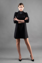 Load image into Gallery viewer, Black mini dress with removable white tulle collar