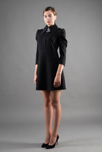 Load image into Gallery viewer, Black mini dress with removable white tulle collar