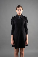 Load image into Gallery viewer, Black mini dress with removable white tulle collar