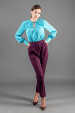 Load image into Gallery viewer, Silk satin blouse in bright blue