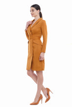 Load image into Gallery viewer, Mustard shawl collar blazer dress