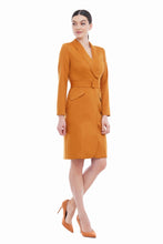 Load image into Gallery viewer, Mustard shawl collar blazer dress