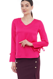 Pink long sleeve satin blouse