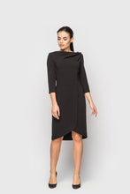 Load image into Gallery viewer, Asymmetrical cowl neck little black dress