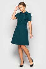 Load image into Gallery viewer, Dark Green Pussycat Bow Mini Dress