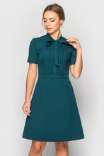 Load image into Gallery viewer, Dark Green Pussycat Bow Mini Dress