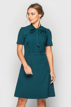 Load image into Gallery viewer, Dark green bow neck dress mini