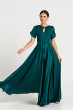 Load image into Gallery viewer, Green long keyhole fit and flare dress