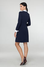 Load image into Gallery viewer, Blue empire waist dress with white collar