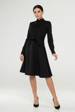 Load image into Gallery viewer, Black mandarin collar dress with covered buttons