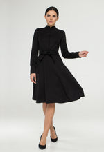 Load image into Gallery viewer, Black mandarin collar dress with covered buttons