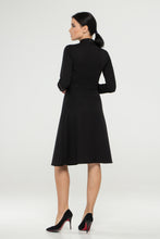 Load image into Gallery viewer, Black mandarin collar dress with covered buttons