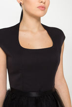Load image into Gallery viewer, Black cocktail dress with removable tulle overskirt