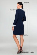 Load image into Gallery viewer, Blue empire waist dress with white collar