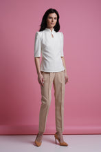 Load image into Gallery viewer, Mandarin collar keyhole white blouse