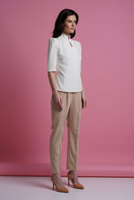 Load image into Gallery viewer, Mandarin collar keyhole white blouse