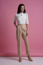 Load image into Gallery viewer, Mandarin collar keyhole white blouse