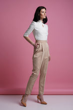 Load image into Gallery viewer, Mandarin collar keyhole white blouse