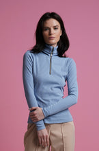 Load image into Gallery viewer, Light blue high neck zip ribbed tee