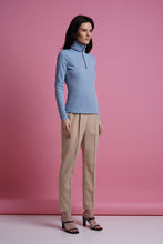 Load image into Gallery viewer, Light blue high neck zip ribbed tee