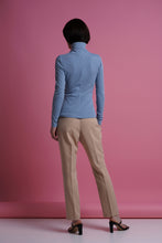 Load image into Gallery viewer, Light blue high neck zip ribbed tee