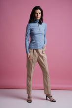 Load image into Gallery viewer, Light blue high neck zip ribbed tee