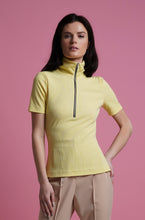 Load image into Gallery viewer, Yellow high neck zip ribbed tee