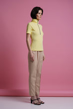 Load image into Gallery viewer, Yellow high neck zip ribbed tee