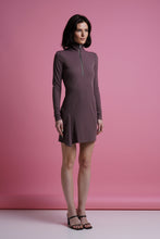Load image into Gallery viewer, Purple long sleeve high neck zip up mini dress