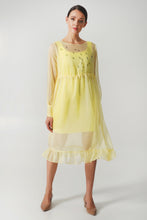 Load image into Gallery viewer, Yellow pencil dress with the see through overlay